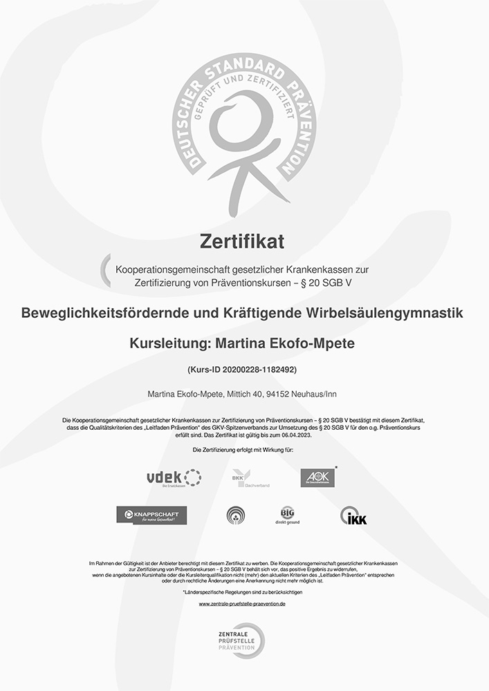 Kräftigende Wirbelsäulengymnastik Martina Ekofo kräftigende Wirbelsäulengymnastik