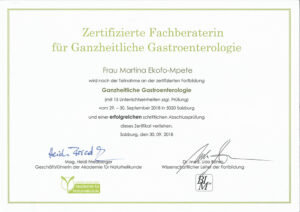 Fachberaterin für ganzheitliche Gastroenterologie
